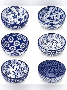 Vancasso SELENE 6pc 2.7oz Ceramic Dipping Bowls 3” Floral Sauce Dish Set